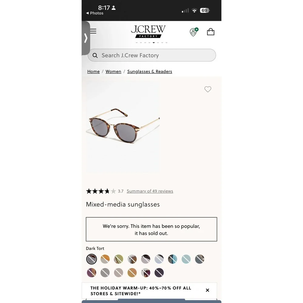J Crew Factory Tortoiseshell Round Sunglasses Women Dark Tort Gold‎ Tone E9316